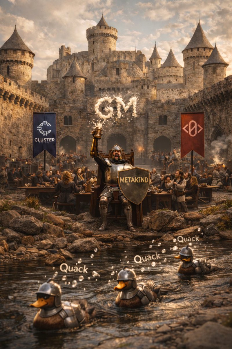 Metakind_'s tweet photo. Kingdom of Builders 🏰

In this kingdom, you don’t inherit relevance you earn it. Protect City Wallchain🧱

@ClusterProtocol runs the AI infrastructure @CodeXero_xyz enables creation. 

🫅King,🧑‍🎨Artist,🧑���🏫newcomer…same table,same work,same expectations.🏞️River flow say Quack.