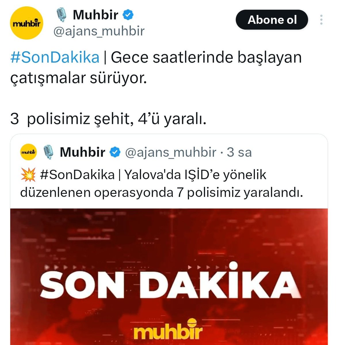 🚨 Muhbir Sayfası, Yalova'dan resmi açıklama olmamasına rağmen şehit haberi girdi!

POLİSLERİMİZİN AİLESİNİ TEDİRGİN edip Türk Devletinin resmi açıklamasını beklemeden yapılan bu haberin bedeli ödetilmeli.

<a href="/TC_icisleri/">T.C. İçişleri Bakanlığı</a> <a href="/EmniyetGM/">Türk Polis Teşkilatı</a> <a href="/AliYerlikaya/">Ali Yerlikaya</a>