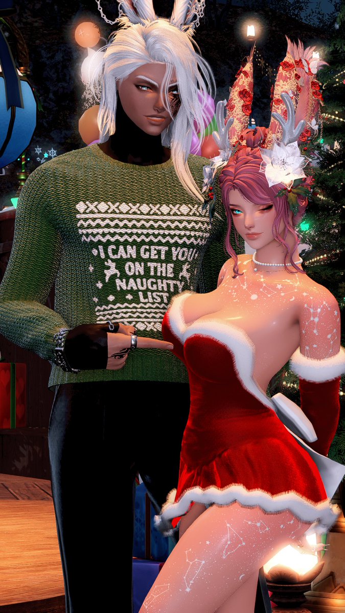 Late Christmas pose.. I love his sweater &amp; he loves boobs. So he got 1 poke for Christmas! 🎁🎄