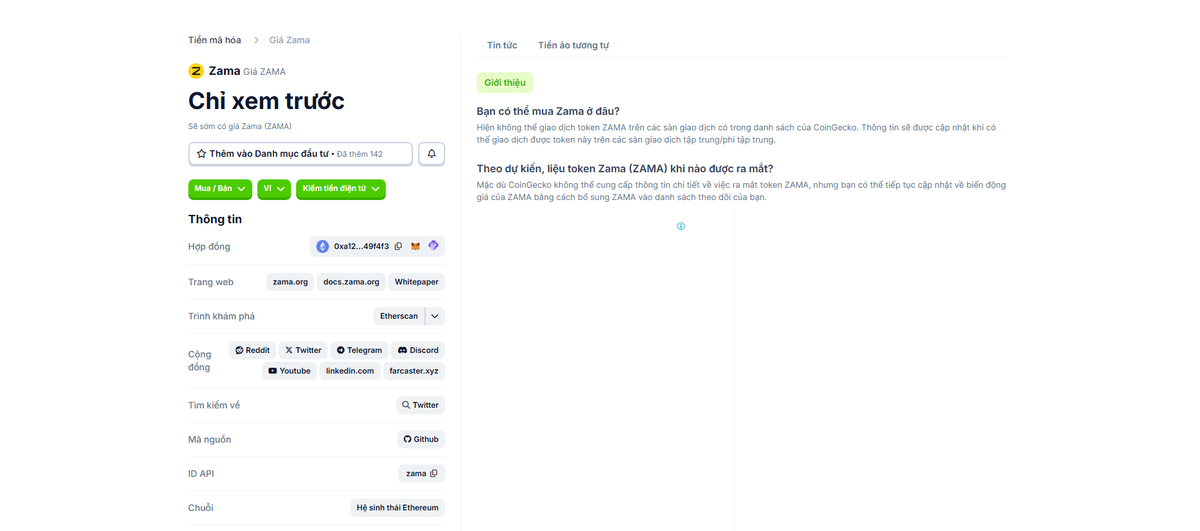 $Zama has been officially listed on coingecko, with some notable information such as:
- Chain: Ethereum
- Total Supply: 11B
- Contract: 0xA12CC123ba206d4031D1c7f6223D1C2Ec249f4f3
The <a href="/zama/">Zama</a> contract address was created 45 days ago, and the last activity was 18 days ago. Currently,