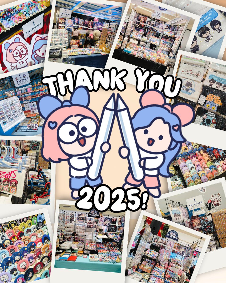 TwinroseShop's tweet photo. Thank you, 2025! 🩷🥹

We would like to give a very big thank you to all of you for supporting these 2 dorks and their dreams! ✨

For this year, we were able to have around 9 boothings (from events, mini pop-up's and conventions!) 🫶

So...
Where shall we booth next? 👀 https://t.co/pCSgxlHULt
