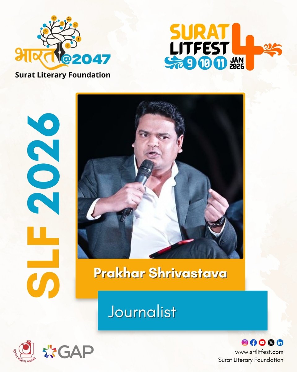 Srtlitfest's tweet image. Investigative depth and historical facts. Journalist Prakhar Shrivastava dives into the stories that define our times.

#PrakharShrivastava #Journalism #TruthSeeker #SLF2026 #History
