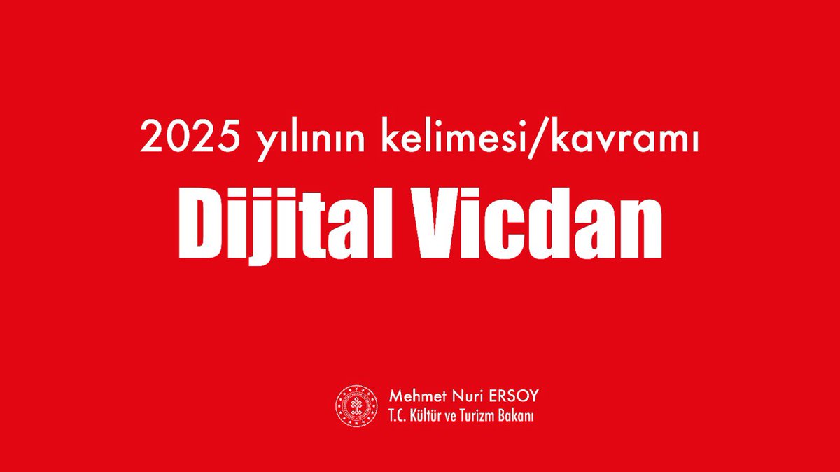 Türk Dil Kurumu tarafından, halkın katılımıyla belirlenen 2025 yılının kelimesi/kavramı “dijital vicdan” oldu.

Yaklaşık 300 bin oyun kullanıldığı bu süreçte seçilen kavram; dijital çağda vicdanın, sorumluluk ve eylemden uzaklaşıp yalnızca bir “tıklama”ya indirgenmesini