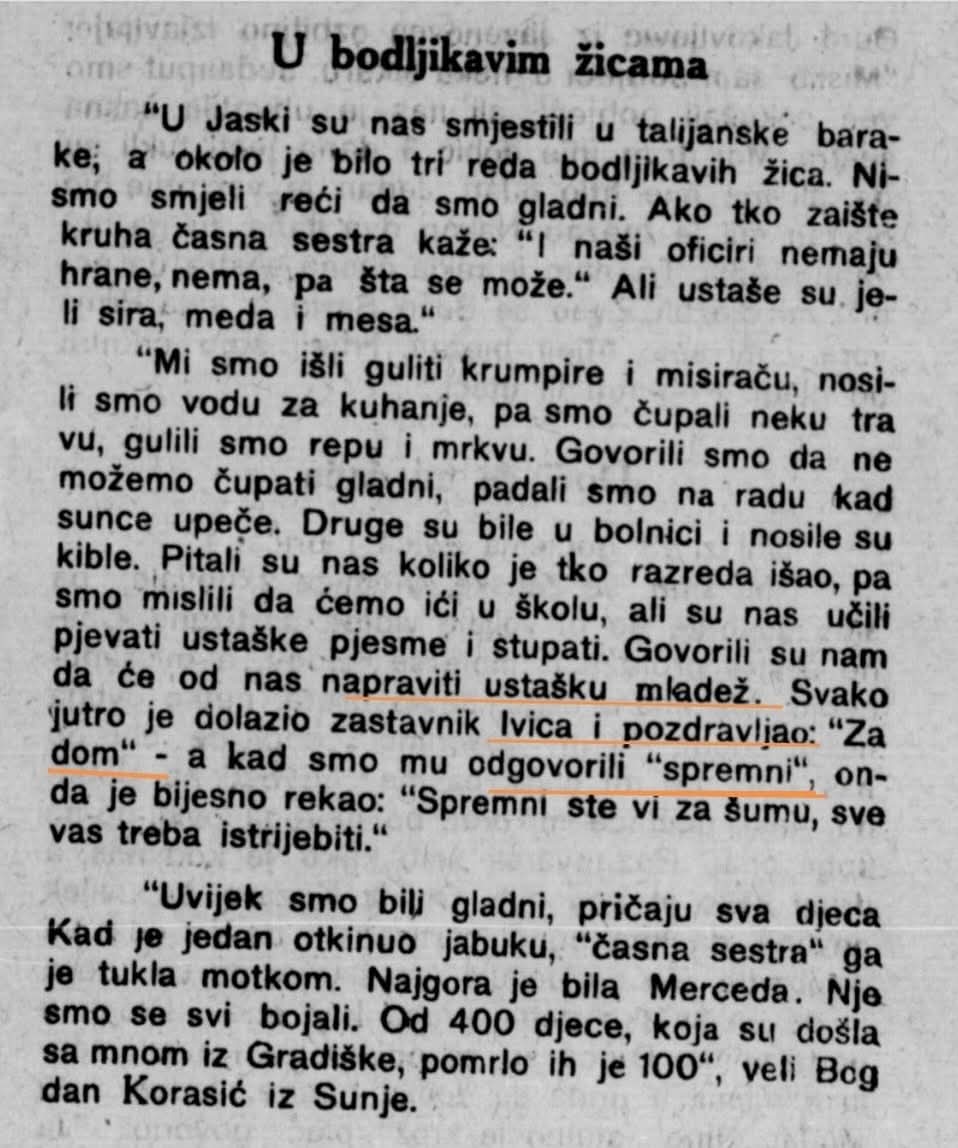 - "... da vama mladima pomognemo, da vi naša mladež, naši sokolovi, naša ljepota koju i večeras vidimo ovdje, naša uzdanica, da vi učinite Hrvatsku ponosnom i lijepom ko u snovima."

- Nakon toga MPT s pozornice zaurla ZA DOM, a pozvana mladež i sokolovi odgovaraju SPREMNI!