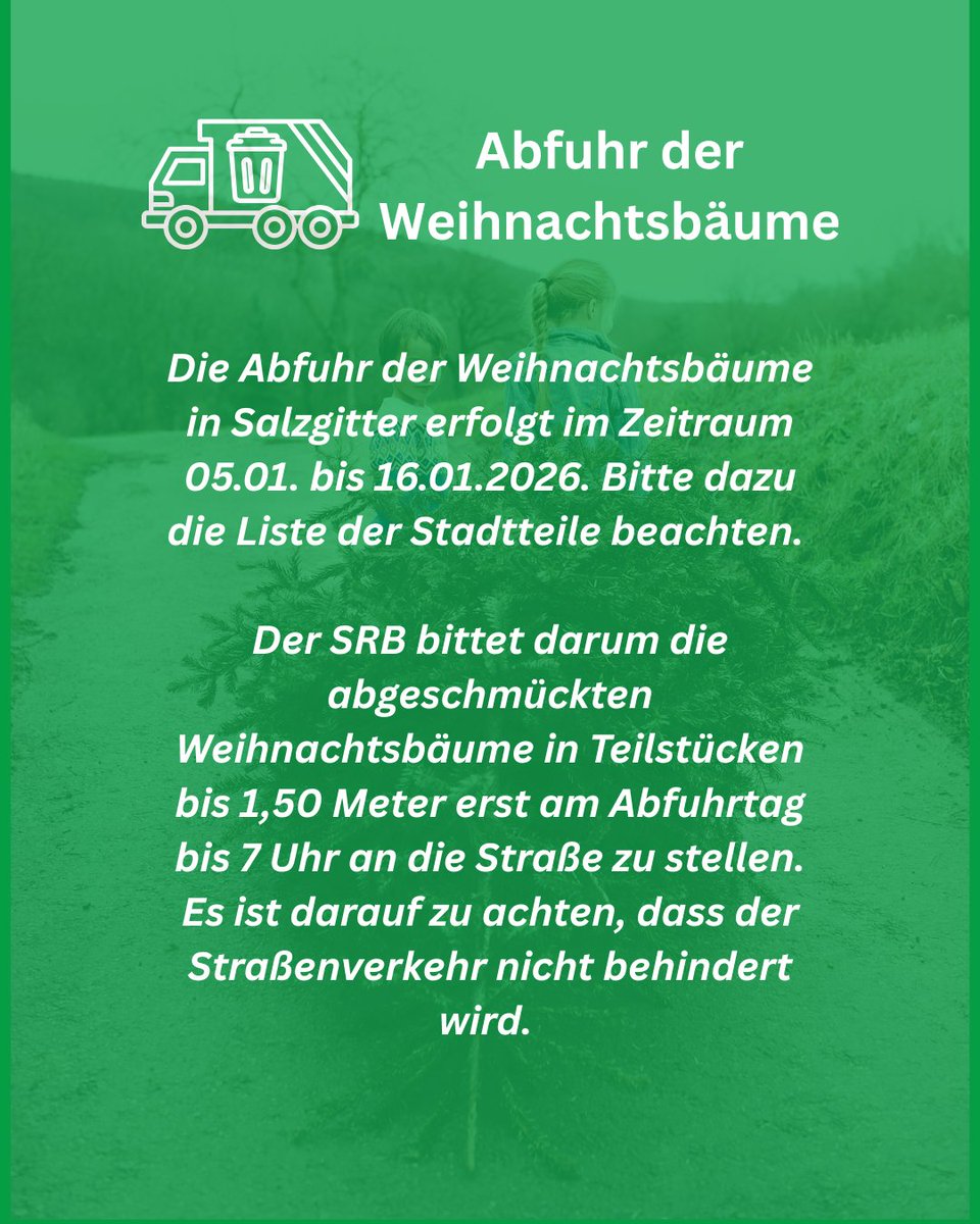 Weihnachtsbaumabfuhr in Salzgitter: Ab 5. Januar geht es los. Informationen gibt es hier: salzgitter.de/pressemeldunge…

#salzgitter #stadtsalzgitter Bild: PantherMedia / Hannes Eichinger