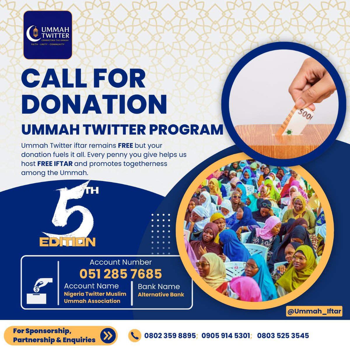 usmanomolara3's tweet image. Dear Muslim Twitter,
As we prepare for the 5th Annual Ummah Twitter Iftar, we invite you to be part of this act of sadaqah by supporting with your donations.

May Allah accept it from all of us and reward you greatly. Ameen.