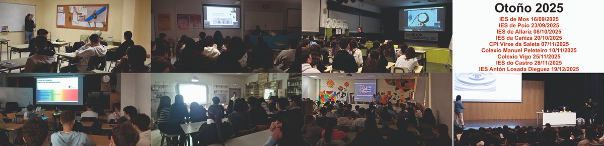 No #outono do 2025 visitamos 9 #centros educativos de #Galicia con #experimentos de #física e #tecnoloxía da @eME_Vigo #grazas ao #profesorado que colabora coa #difusión e #divulgación que realiza á <a href="/uvigo/">Universidade de Vigo</a>... seguimos no #2026