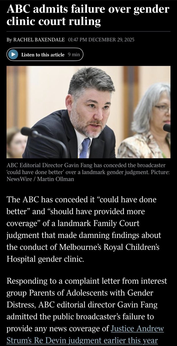DoNoHarm79's tweet image. The ABC has conceded it "could have done better" &amp;amp; "should have provided more coverage" of a landmark Family Court judgment that made damning findings about the conduct of Melbourne's Royal Children's Hospital gender clinic &amp;amp; Michelle Telfer. Thank you to PAGD &amp;amp; The Australian.