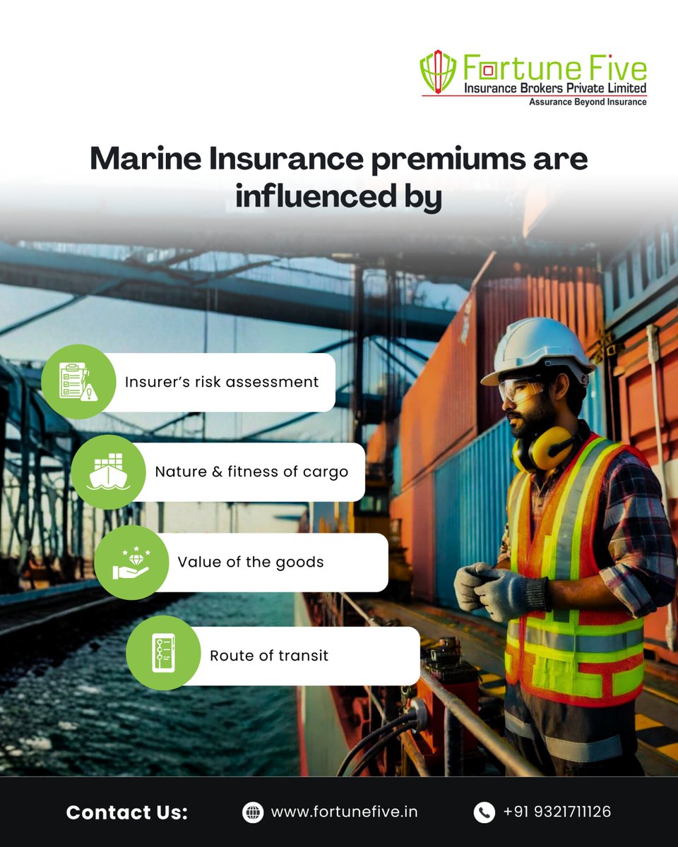 FortuneFiveIBPL's tweet photo. Understanding what drives your Marine Insurance premium helps you protect your cargo better.

#MarineInsurance #SecureWithFortuneFive #StayProtected  #RiskManagement #InsurancePrinciples #SeaLife #Maritime #MarineSafety https://t.co/gn0MZzSj1L
