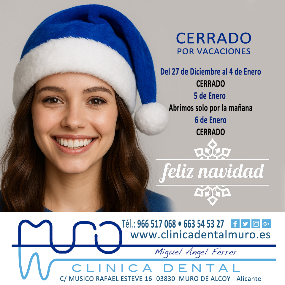 DentalMuro's tweet image. Nos tomamos un pequeño descanso.
Ten en cuenta nuestro horario para pedir tu cita.
Aprovechamos para felicitaros el nuevo año!!!
Gracias por acompañarnos durante todo el año y confiar en nosotros para cuidar de vuestras sonrisas. Feliz 2026!!!
 #ClinicaDentalMuro #MuroDeAlcoy
