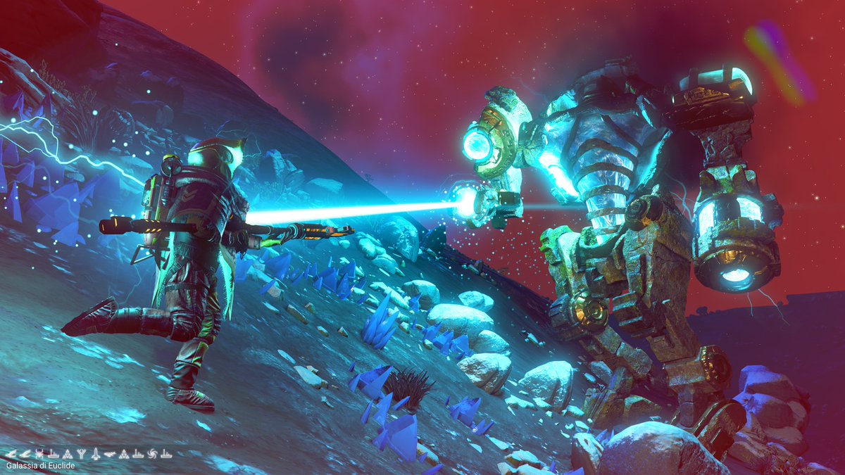 Roaming the Margin 
A four shot sequence titled "Hey you! Don't touch others balls when someone is asleep ... if there's no consent"
Shy golem or harassing traveller?
#NoMansSky 
#NoMansSkyBreach 
⚽️🗿🔫🏃