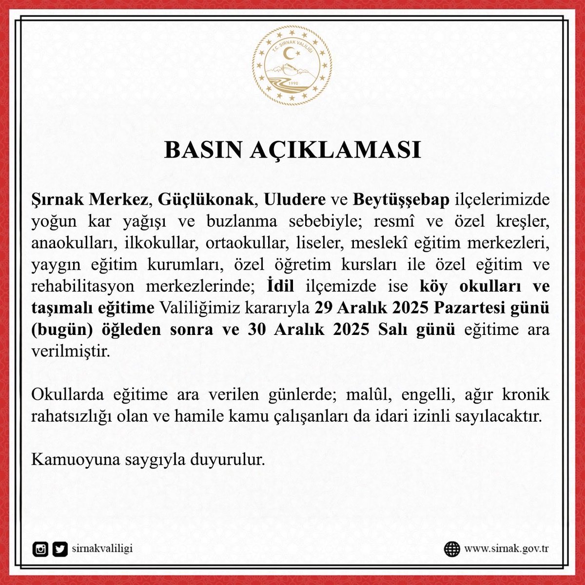 29.12.2025 tarihli basın açıklaması: