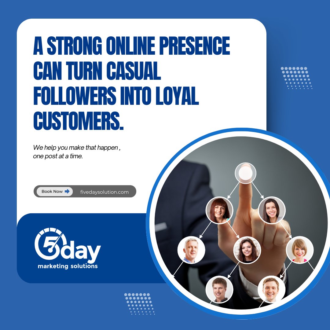 5DaySolution's tweet image. A strong online presence can turn casual followers into loyal customers. 🧡 We help you make that happen — one post at a time.
 📲 Learn more: fivedaysolution.com
 #SocialMediaCampaign #BrandAwareness
