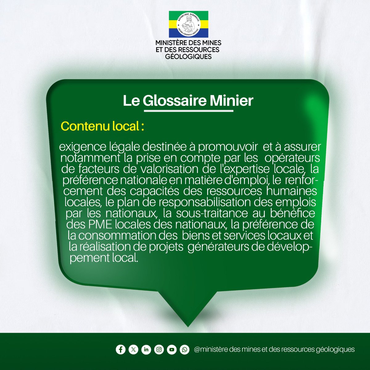 𝐋𝐄 𝐆𝐋𝐎𝐒𝐒𝐀𝐈𝐑𝐄 𝐌𝐈𝐍𝐈𝐄𝐑

Définition de "Contenu local"

#SecteurMinier
#Glossaire
#ComGouv
#Gabon