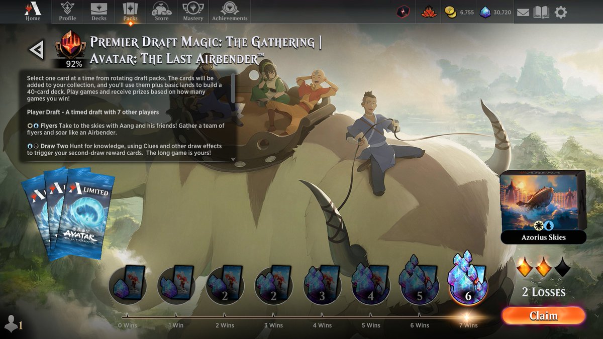 ThePastaPirate's tweet image. 🪽🏆Azorius Skies🏆🪽

1) 1x Ty Lee: deck's only rare

2) 2x Fan waterbent Katara's cantrip

3) Snowballer: decent filler 3-drop

4) 4x Airbending Lesson: solid defense/offense, gave redundancy for Submarine/Ty Lee

Draft: 17lands.com/draft/5e34fe06…

Games: 17lands.com/details/5e34fe…