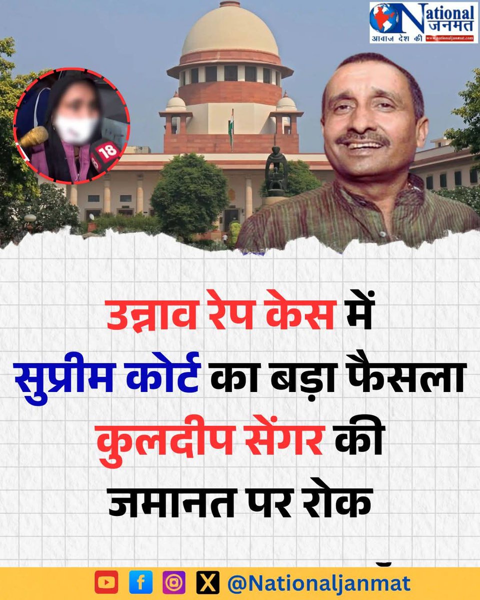 AshokPa64142998's tweet photo. उन्नाव रेप केस में सुप्रीम कोर्ट का बड़ा फैसला
कुलदीप सेंगर की जमानत पर रोक 
जमानत पर रोक नहीं जब तक अपराधी की फांसी नहीं हो जाती तब तक न्याय की लड़ाई जारी रखें 
माननीय सर्वोच्च न्यायालय को कुलदीप सेंगर जैसे अपराधियों को फांसी की सजा देनी चाहिए
#UnnavRapeCase #KuldeepSinghSengar https://t.co/dwil6ERbdv