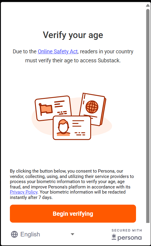 IntelConLab's tweet photo. Substack now requires users to verify their age by showing their faces in front of camera. The social media age ban in Australia aims for real-name Internet like authoritarian China. Online safety and children protection are nothing but an excuse for censorship. https://t.co/HdjaARAehe