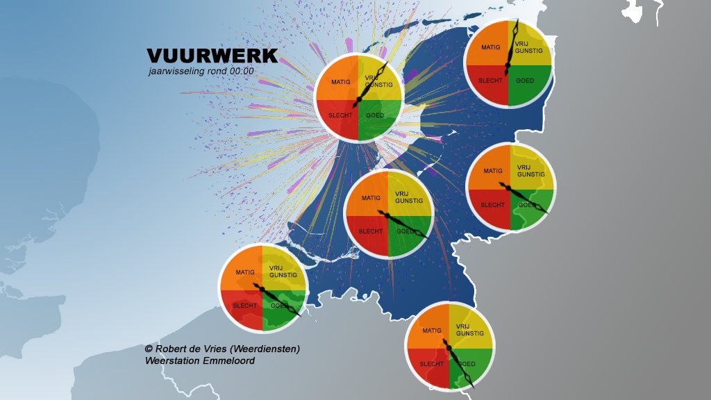 weermanrobert's tweet image. Een #weerupdate voor de jaarwisseling. Over het algemeen goede conditie's voor het #vuurwerk dit jaar. In het noordwesten is rond 00:00 de wind wel vrij krachtig en in Groningen zou nog een buitje kunnen vallen. Voor de rest droog. #vuurwerkdashboard #oudennieuw