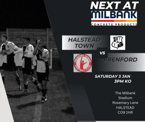 Our first game of 2026 is not far away (freezing weather permitting) with <a href="/Frenfordfc/">Frenford FC</a> visiting the <a href="/MilbankConcrete/">Milbank Concrete Products</a> stadium on Saturday
Come and give the boys a cheer