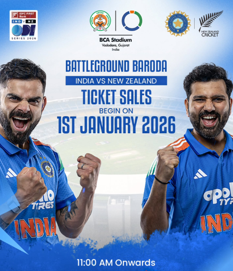 India vs New Zealand Vadodara ODI tickets online sale from January 1