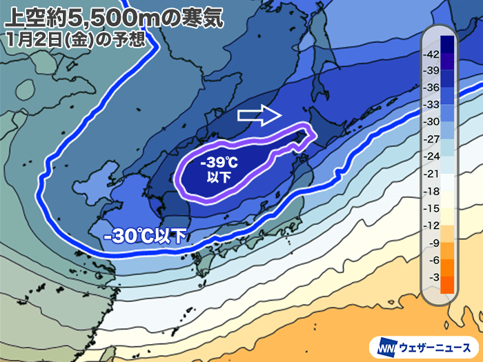 wni_jp's tweet photo. 【Uターンラッシュと大雪が重なる可能性】
年明けの1月2日(金)から3日(土)にかけて、上空の強い寒気が日本列島を通過します。

日本海側では雪や風が強まり、短時間で積雪が急増するおそれがあります。吹雪による視界不良や路面の凍結にも注意してください。
https://t.co/e0mRxYQzqx https://t.co/d5KKR9NFgS