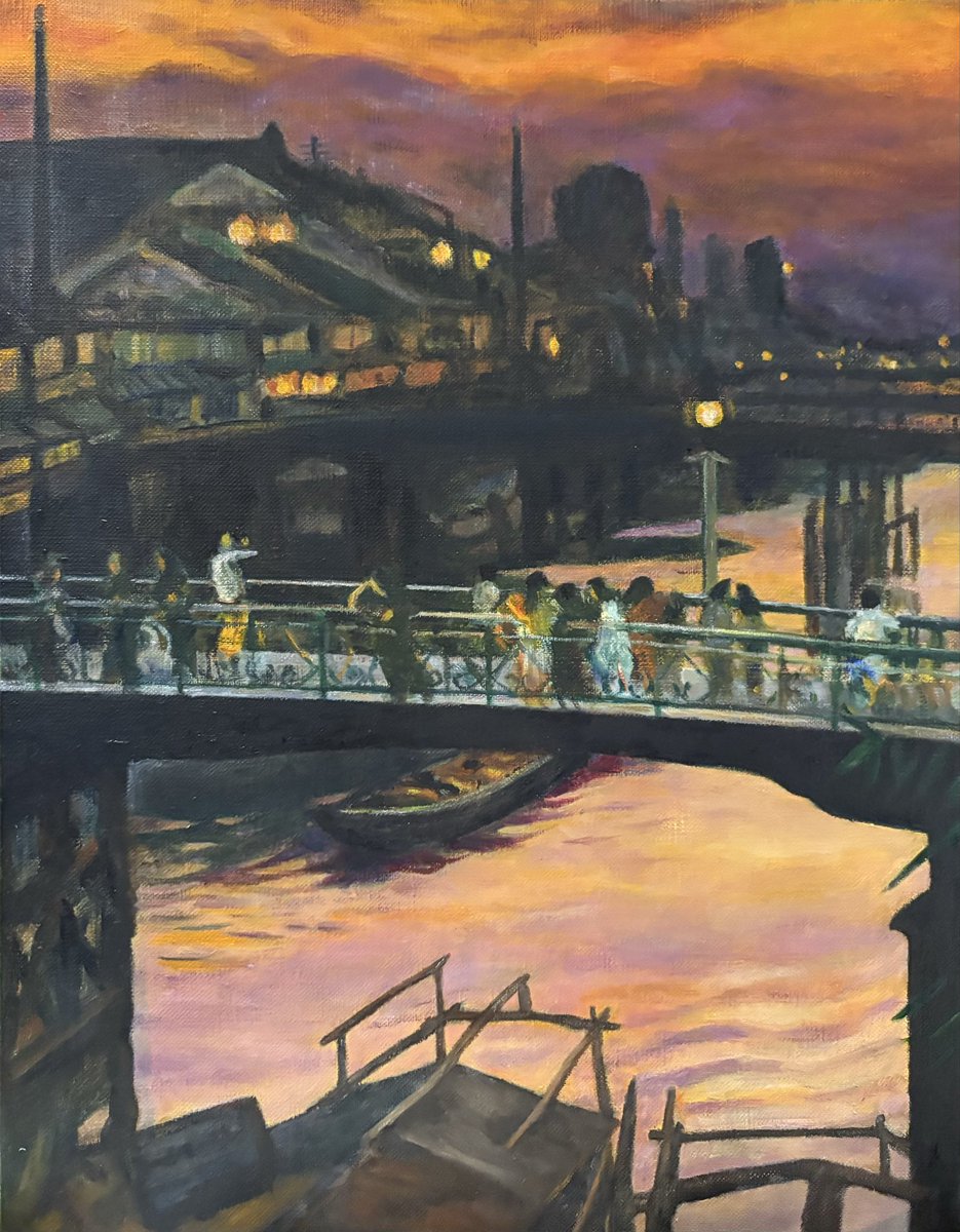 油絵30作目が出来た。 尊敬する小出楢重の初期の名作『道頓堀の夕陽