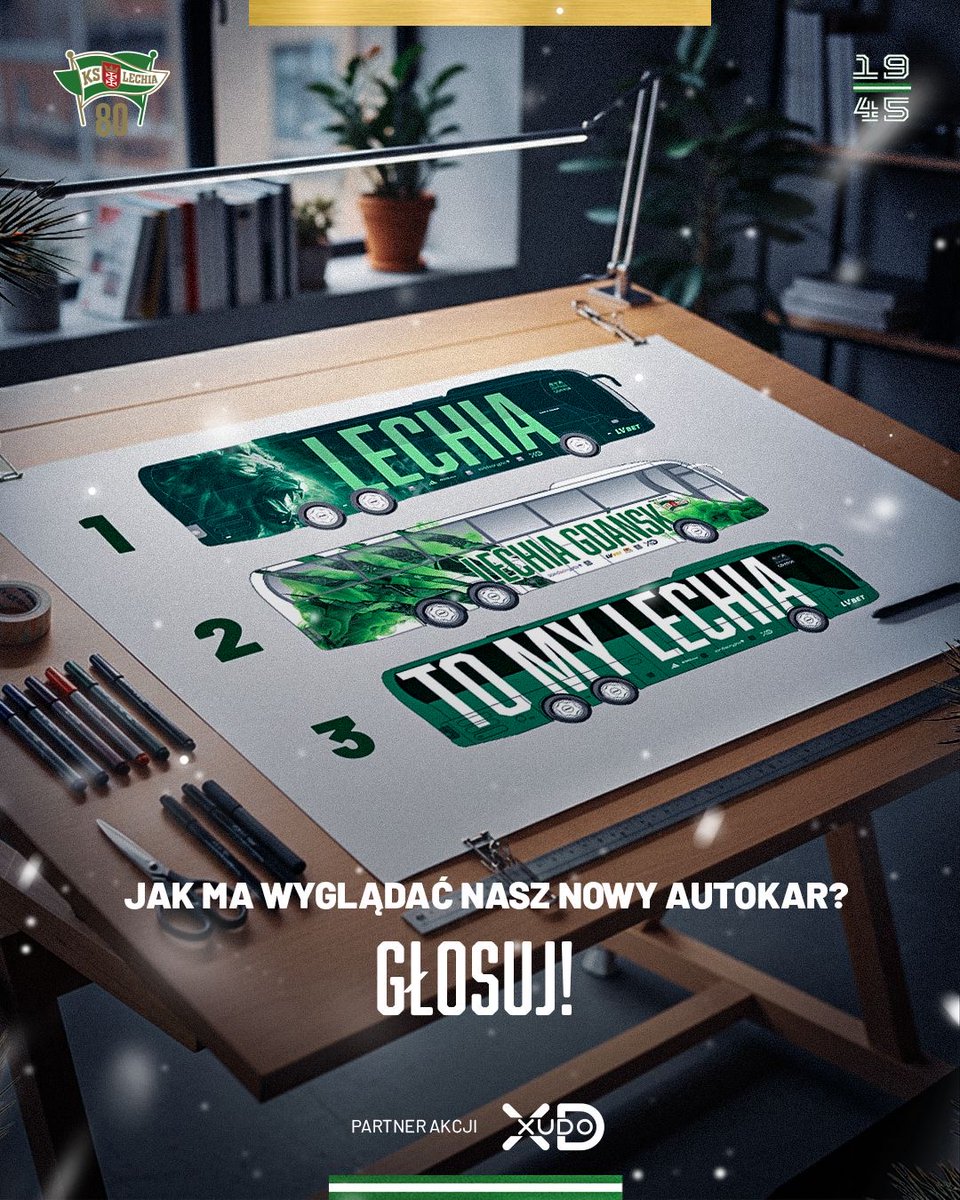 LechiaGdanskSA's tweet photo. Rok jubileuszowy dobiega końca, więc pora wybrać ostateczny projekt klubowego autokaru! Przyjrzyjcie się jeszcze raz finałowym pracom i głosujcie w komentarzu 🚌

Projekt 1: https://t.co/mJyDoSBsUV
Projekt 2: https://t.co/LF84G9KnbE
Projekt 3: https://t.co/J7ahHXj9JI https://t.co/KaK69HE3CR