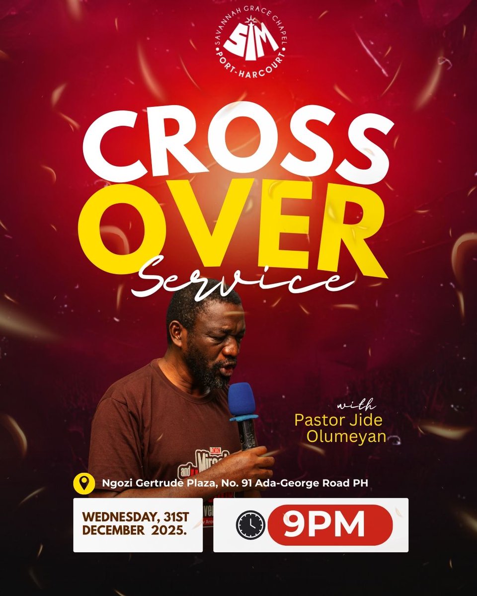 Join us at Cross Over Service as we countdown into 2026 with our brethren in the presence of our Father.

Service starts from 9:00PM this Wednesday, 31st of December.

Join us.