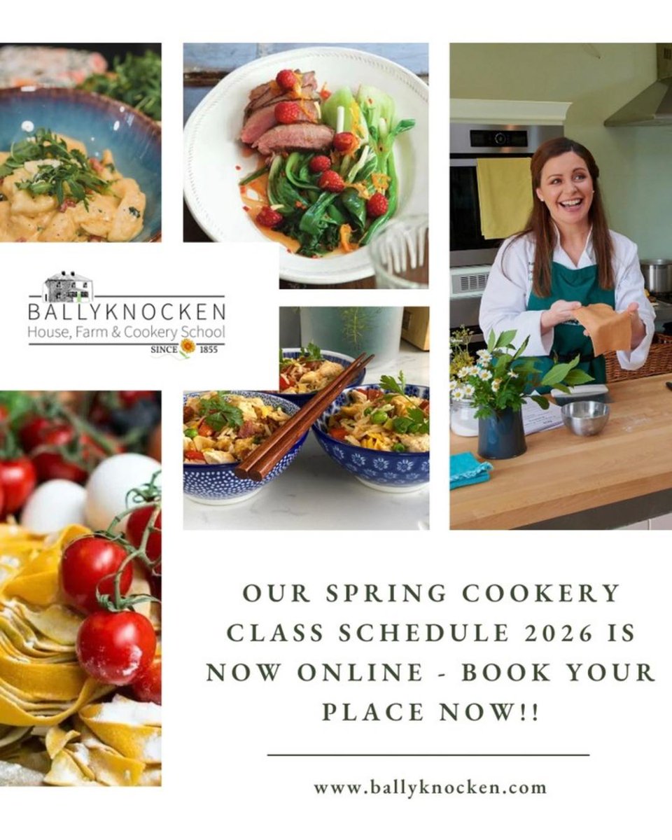 BallyknockenHCS's tweet image. Our Spring Cookery Courses Schedule is now live 🧑‍🍳

And don’t forget: Get 10% off when you purchase a Cookery Class gift voucher for two at Ballyknocken Cookery School ✨

Find out more 👉 ballyknocken.ie/gift-vouchers/

#CookerySchool #FoodLovers #CookingClasses