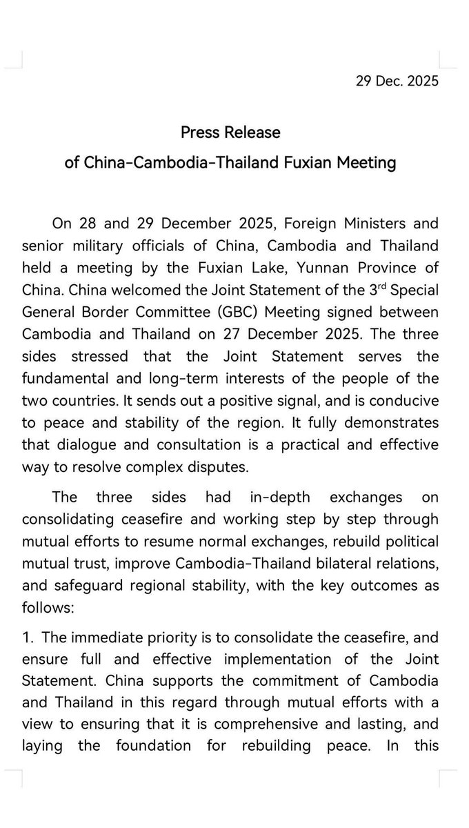 freshnewsasia's tweet photo. Press Release of China-Cambodia-Thailand Fuxian Meeting

(Phnom Penh): Below is a press release of China-Cambodia-Thailand Fuxian Meeting. https://t.co/IoqJjkjh4T