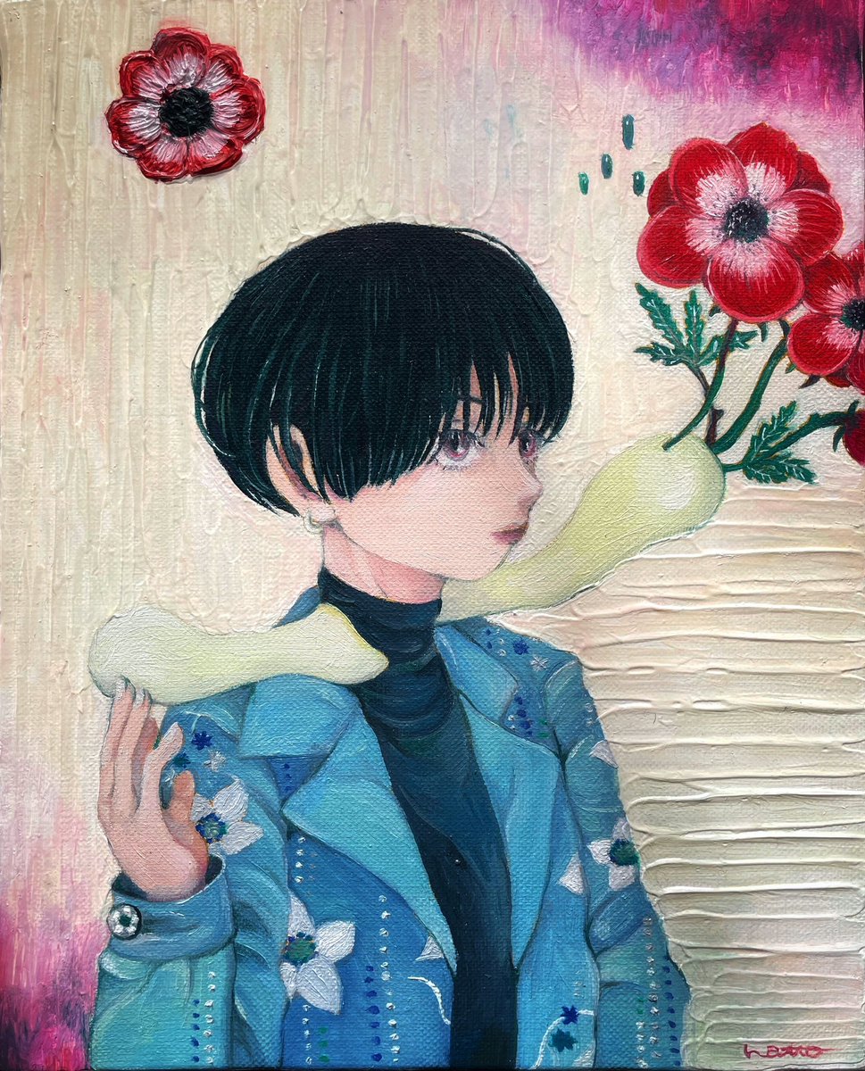 ○「アネモネの本音」 (F3/油彩) アネモネの花に咲いた、本当の気持ち