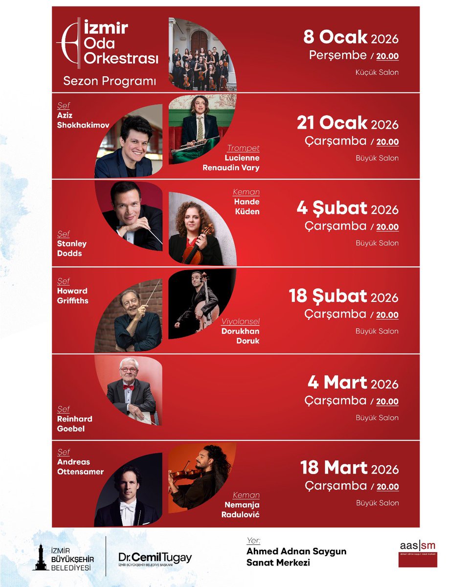 İzmir Oda Orkestrası
Ocak / Şubat / Mart konser programımız yayında! 📣