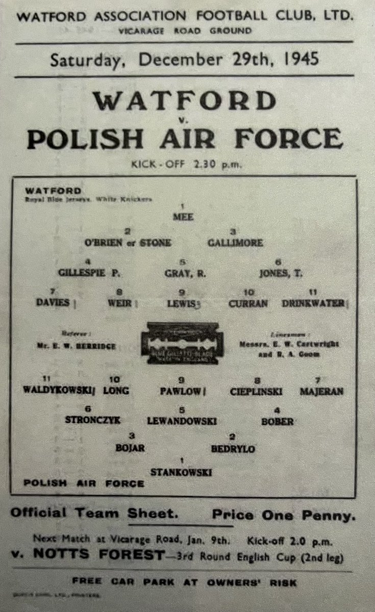 FlightPolish's tweet image. 2:30pm, 80 Years Ago today the Polish Air Force took on @WatfordFC in a Football Match at Vicarage Road 🐝🇵🇱⚽️

A useful number 5 for Poland 😉🇵🇱 @lewy_official 

Images from @RAFIngham 

#WatfordFC #Poland

@TVPWorld_com 
@britishpoles 
@LBliss8 
@MercWatfordFC