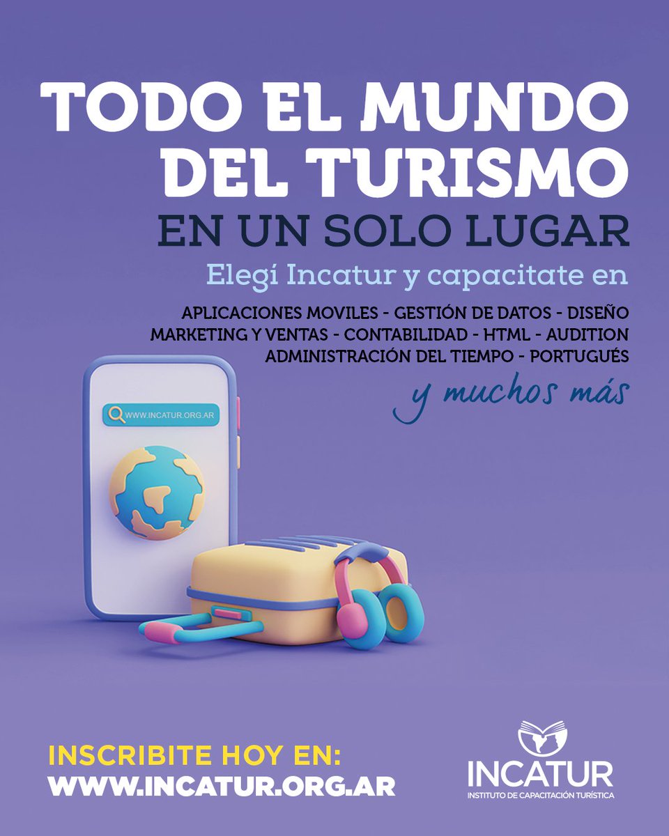 Hoy abrimos las inscripciones para los cursos de febrero 🚀

📅 Tenés tiempo de anotarte hasta el 30/1
▶️ Comienzan el 4/2

Capacitate con INCATUR y encontrá todo el mundo del turismo en un solo lugar.

👉 Inscribite ahora en incatutur.org.ar