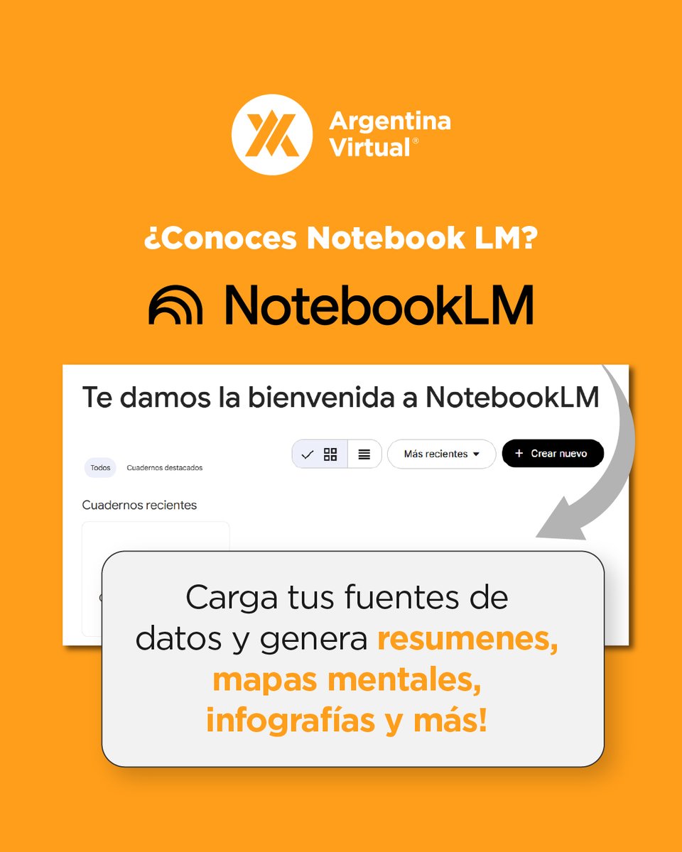 📝 Nos gusta la tecnología.Por eso te presentamos Notebook LM:
🔹 Cargá diferentes fuentes de datos (PDFs, Docs, enlaces).
🔹 Genera resumenes claros destacando ideas claves.
🔹 Realizá preguntas sobre la info. Notebook LM te genera las respuestas.
🔹 Creá esquemas mentales.
#IA