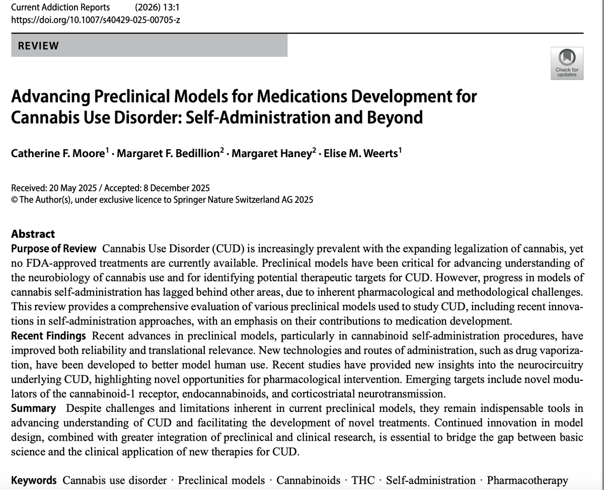 CassieMoorePhD's tweet photo. Check out our new article about preclinical models of cannabis use - we incorporate new data from vapor models &amp; discuss strategies for building on and innovating animal models of CUD. Thanks to co-authors @EliseWeertsPhD, @MegHaneyPhD &amp; @magbedillion! https://t.co/peT6PrQXrM https://t.co/t2kTuf4Nk3