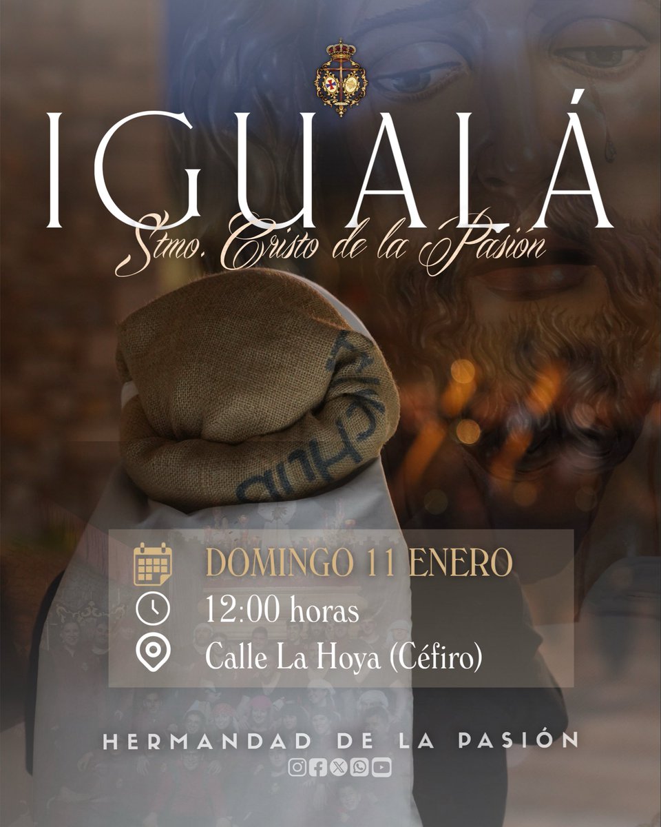 📣 Se convoca a todos los costaleros y aspirantes de la cuadrilla Cristo de la Pasión a la igualá, que tendrá lugar el próximo 11 de enero a las 12 en nuestra sede de calle La Hoya, edificio «El Céfiro».

👟 Se ruega asistir con calzado negro de salida.

#PasiónOlula