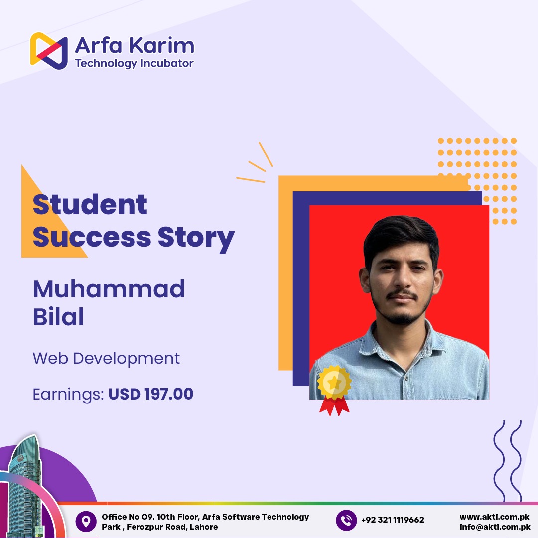 ArfaKarim_Tech's tweet photo. Success Story | AKTI

Through Web Development training, Muhammad Bilal gained practical skills that helped him move from learning to real-world opportunities. 

#AKTI #SuccessStory #WebDevelopment #SkillDevelopment #FromLearningToEarning https://t.co/0LPq7f6OFm
