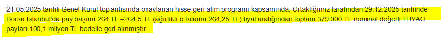 ibrahimethem's tweet photo. #THYAO, 7-8 ay önce azami 23.460.000 adet paylık (azami 9 milyar₺) geri alım programı açıklamıştı.

🗣️Geri alım programı kapsamındaki ilk alımlar ise bugün yapıldı. Ortalama 264,25₺ fiyattan 379.000 adet pay, şirket tarafından geri alındı. https://t.co/m159uv6lyn