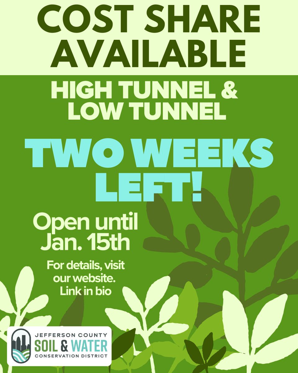 Happy new year! Set yourself up for success with protected crops and an extended growing season to make the most of your gardens and farms.
REMINDER: Cost-share applications for High Tunnels and Low Tunnels close on January 15th! TWO WEEKS REMAINING!
#gardening #environment