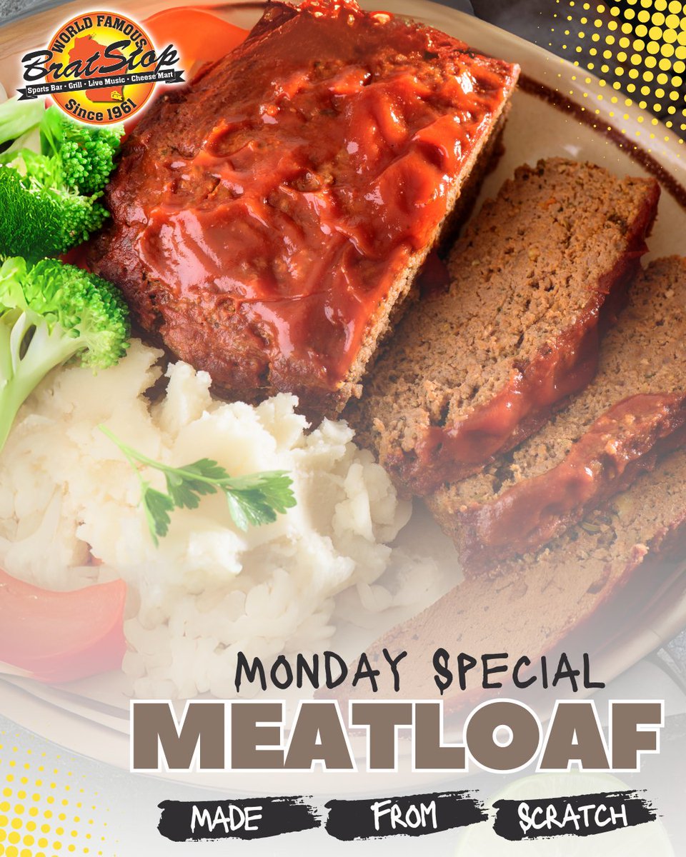 Start the week the Brat Stop way with our Meatloaf, served just like home 🥔🥕 #MeatloafDinner #BratStopEats #MidweekComfort