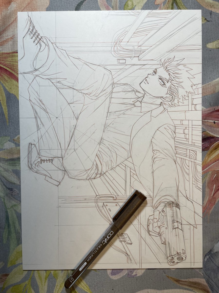 配管が走る建物の内部な背景にしました！
ペン入れしながら描いていますよ〜

冬休みに入って、絵をのんびり描いたり美味しいものを食べたり買い物に行ったりして楽しくて最高です！！！！