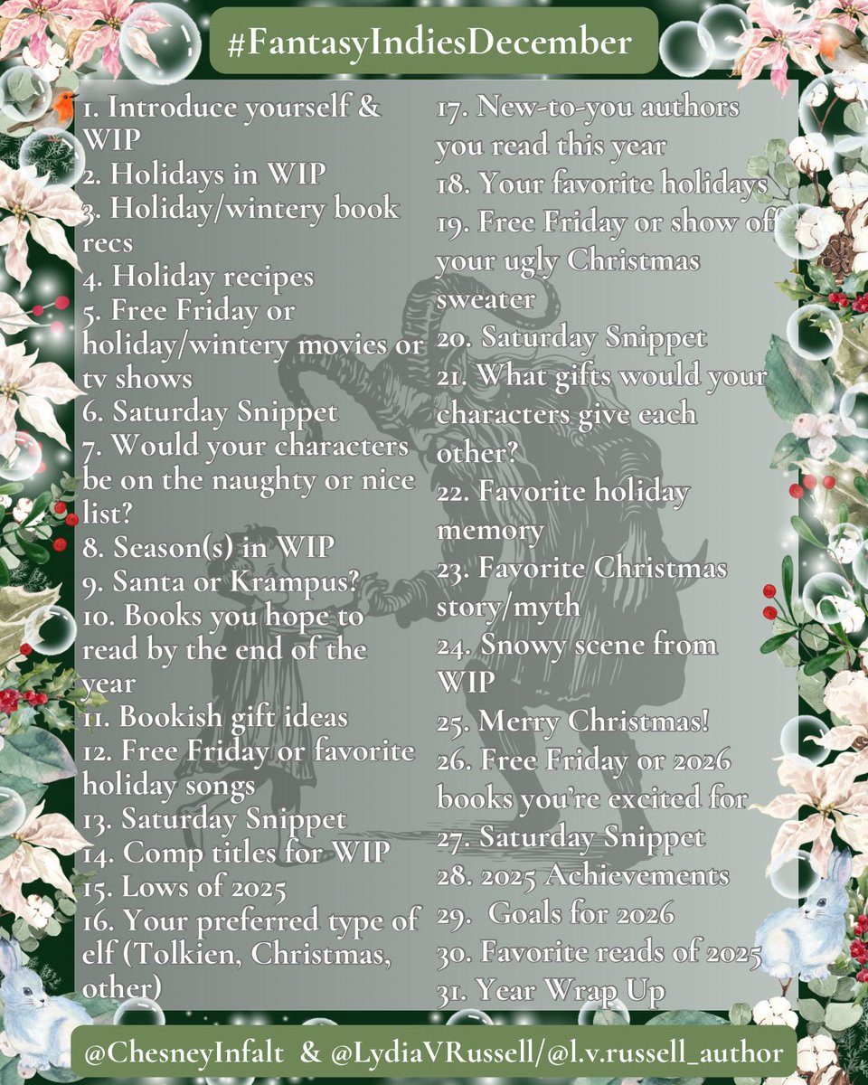 WriterBThompson's tweet image. A new year, a new round of big goals!

🖊️: Write S&amp;amp;A in the MA series
📜: Finish outlines in the MA series
🌍: Worldbuild with my bestie
🤫: Keep working on Secret Project
🎲: Keep building a campaign
🍃: Keep rebuilding my ACNH island
📚: Read 12 books 

#FantasyIndiesDecember