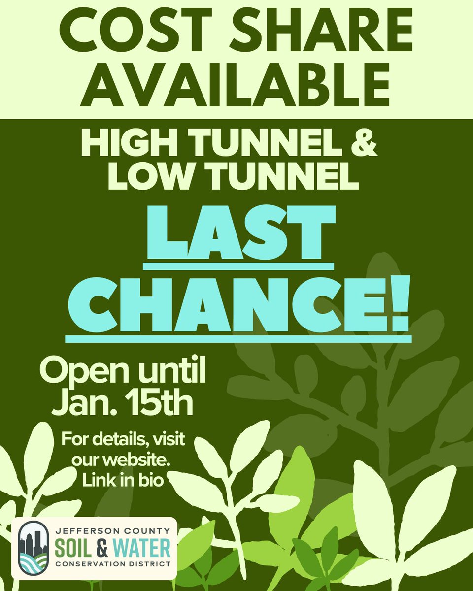 TODAY is the LAST DAY to get in your applications for cost-shares for High Tunnels and Low Tunnels. Applications close TODAY at end of business. Get your application in and extend your growing season!
#conservation #winter #gardening #costshare #gardeningtips #environment