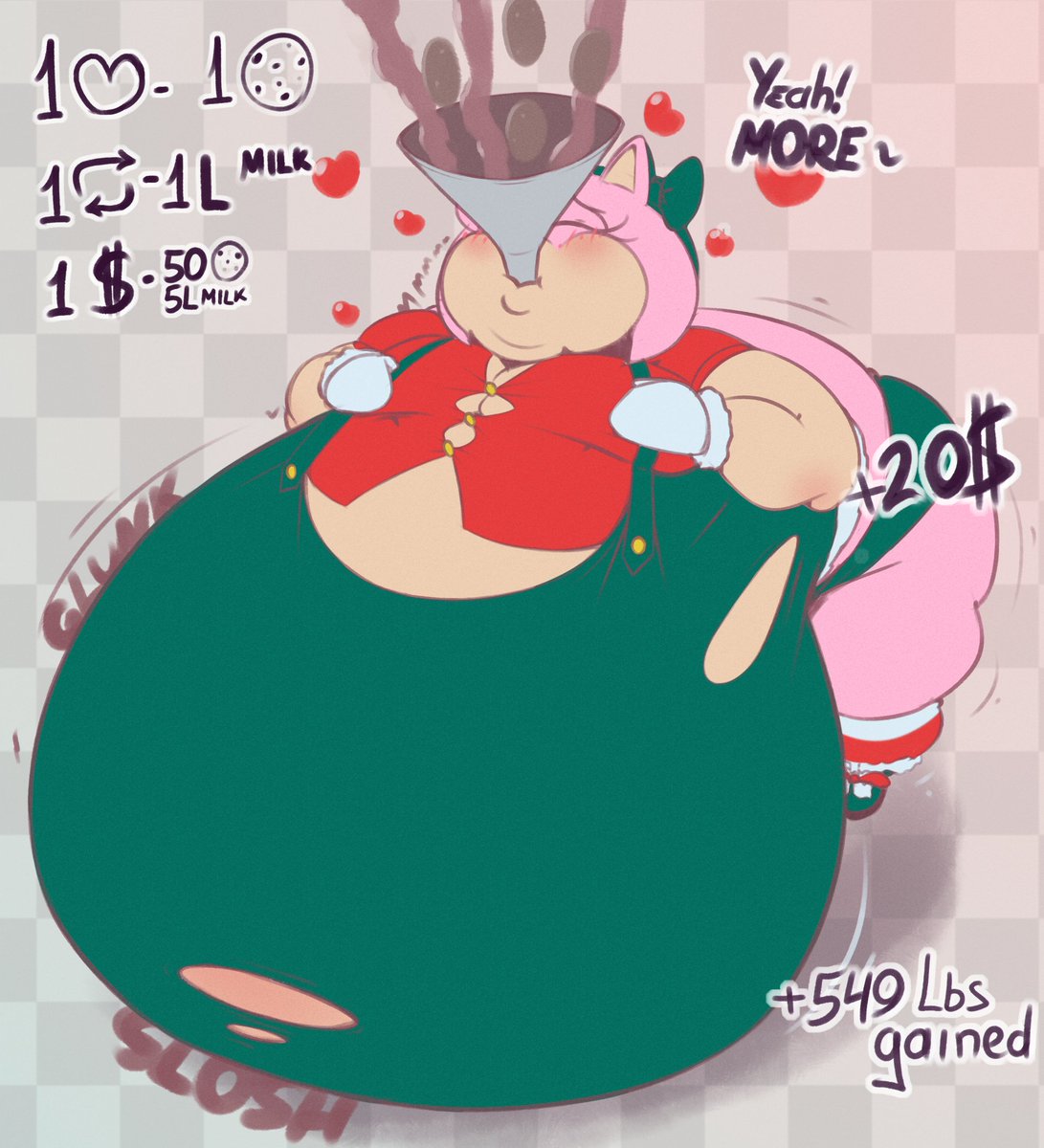 After receiving the funnel, the swallow rate of sweets increased significantly, accelerating weight gain. Along with the belly, the body became bulkier and wider, barely allowing Amy to stand on her feet. But that didn't bother her much. Send her sweets in bio :3
#weightgain