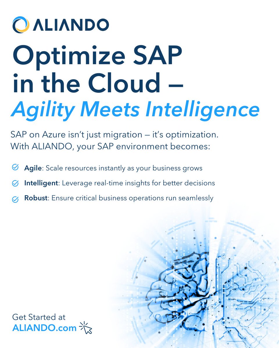 SAP on Azure isn’t just migration- it’s optimization. Scale instantly, get real-time insights, and run operations seamlessly. From migration to continuous improvement, we make SAP work smarter.
Learn more:hubs.la/Q03Z68170

#SAPInnovation #AzureERP #DigitalAgility #ALIANDO
