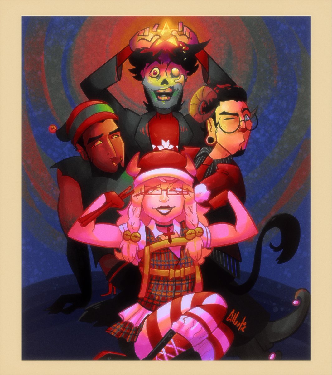 gh_oolie's tweet photo. A Christmas band photoshoot but none of them celebrate Christmas (Undead On Arrival) #art #originalcharacters https://t.co/A2JmvgVEYe