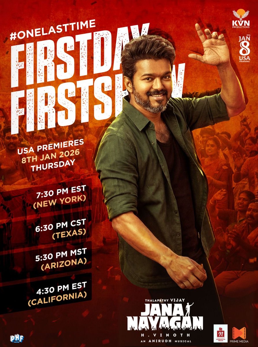 PrimeMediaUS's tweet photo. BREAKING: the info we all been waiting for 

#JanaNayagan USA premiers starts at 7:30pm EST/6:30pm cst/5:30pm mst/4:30pm pst

Theaters have been informed &amp; updates will happen starting tonight 

Thank you @KvnProductions @PharsFilm #ThalapathyVijay https://t.co/2vgEeZ5C00