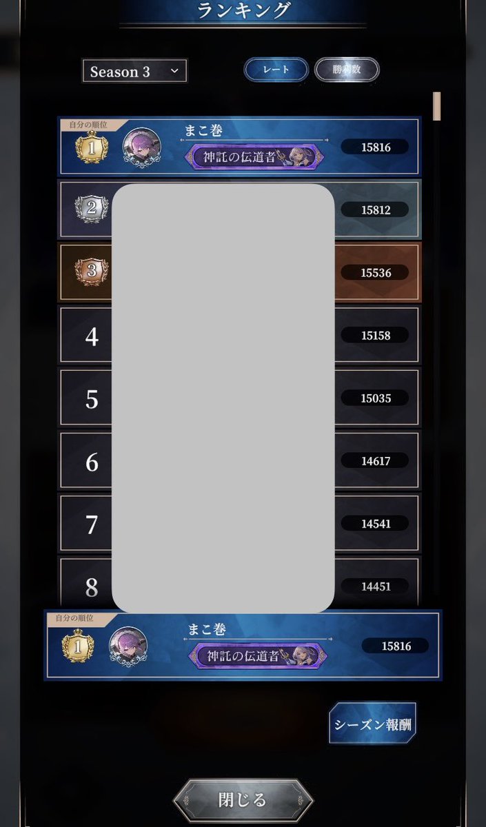 瞬間1位達成しましたーー!!
何気に初めて。シーズン1、2共に2位止まりだったので今度こそ1位を維持したい…!