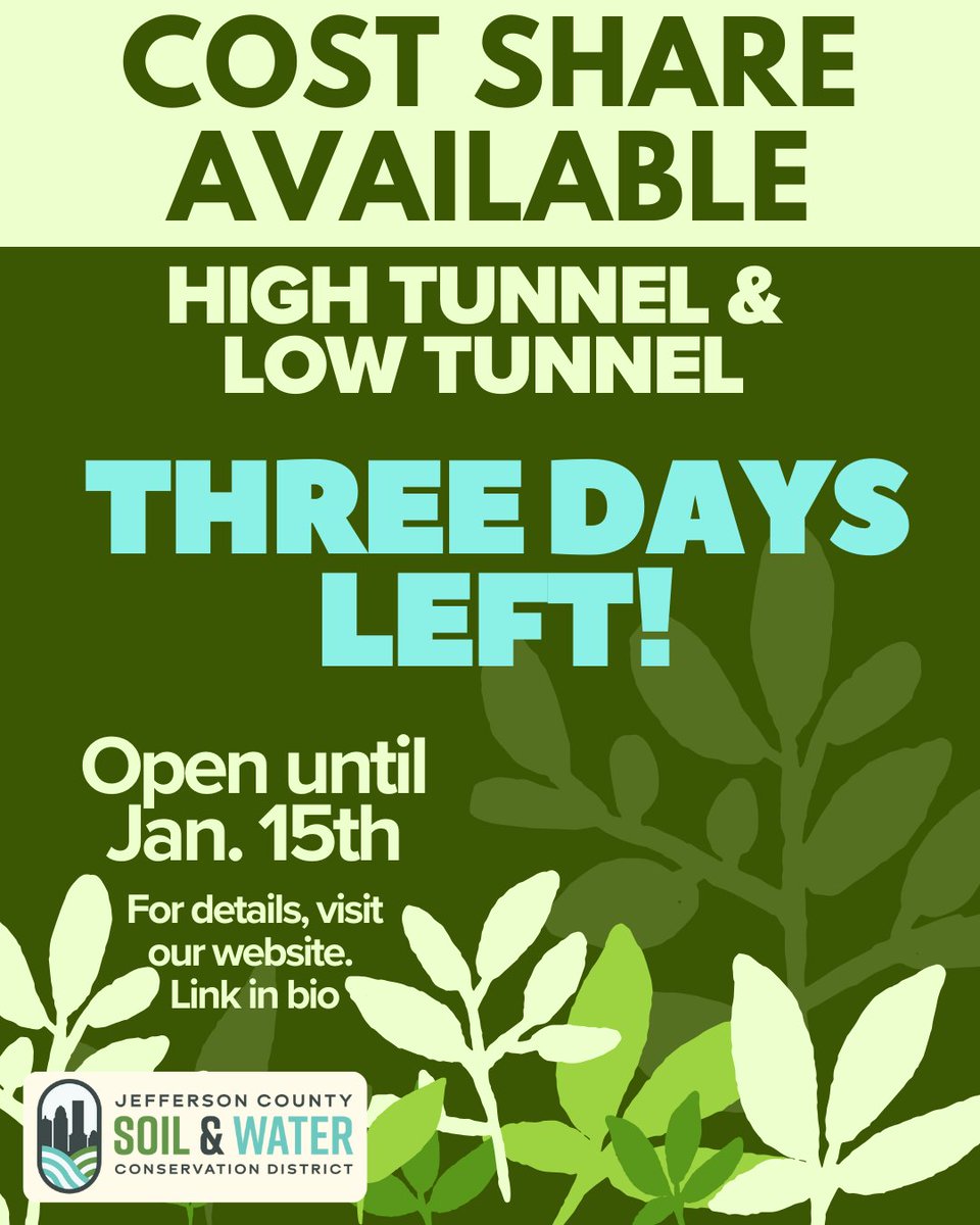 REMINDER: Cost-share applications for High Tunnels and Low Tunnels close on January 15th! Get your application in and extend your growing season! THREE DAYS REMAINING!

#conservation #winter #gardening #costshare #gardeningtips #environment